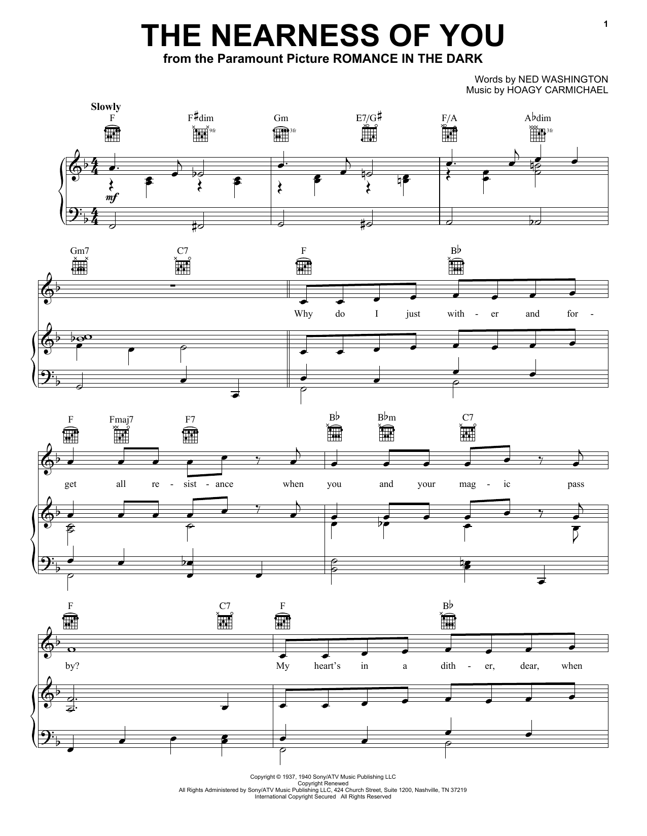 Hoagy Carmichael The Nearness Of You Sheet Music Notes & Chords for Piano, Vocal & Guitar (Right-Hand Melody) - Download or Print PDF