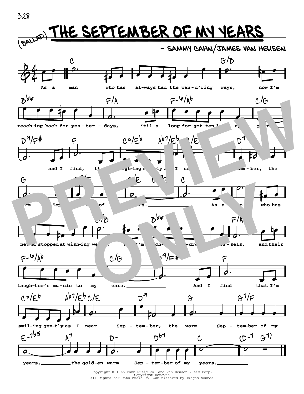 Frank Sinatra The September Of My Years (High Voice) Sheet Music Notes & Chords for Real Book – Melody, Lyrics & Chords - Download or Print PDF