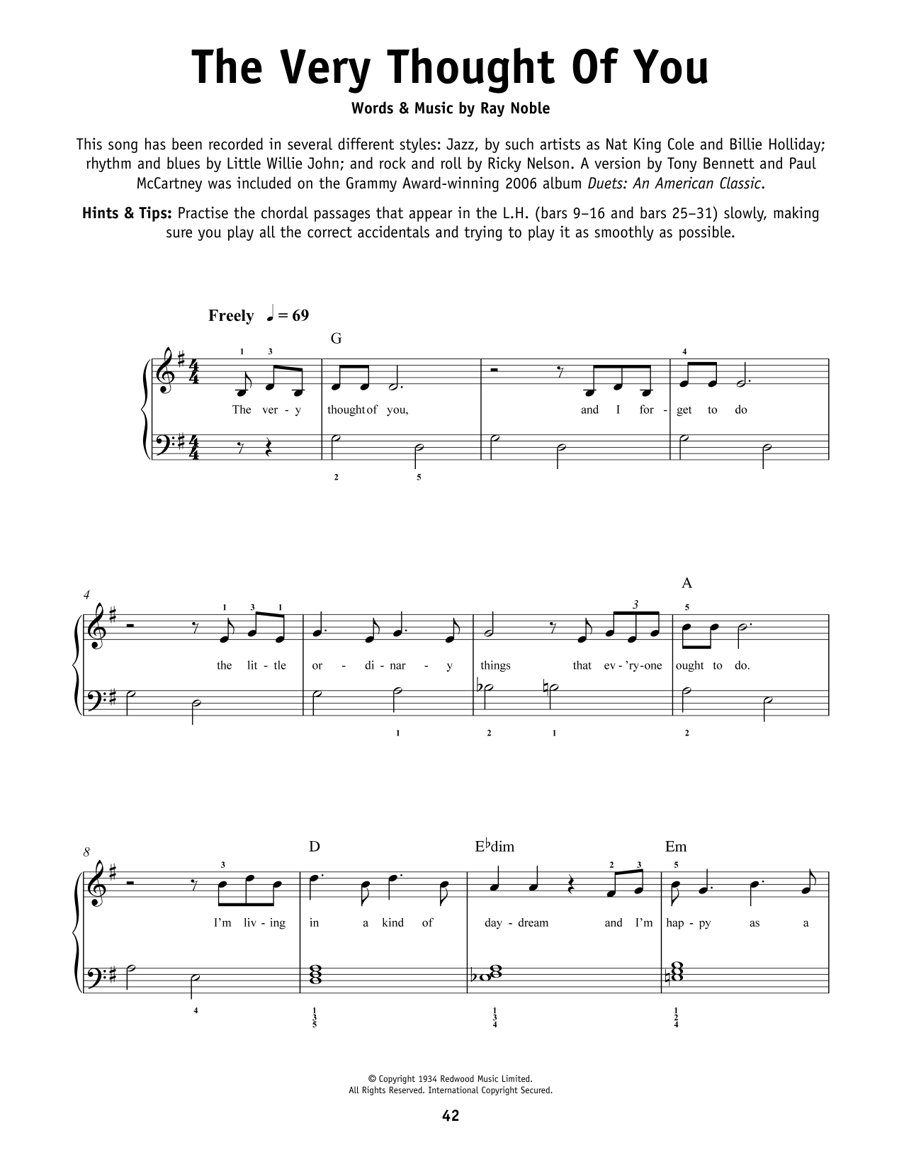 Frank Sinatra The Very Thought Of You Sheet Music Notes & Chords for Piano, Vocal & Guitar (Right-Hand Melody) - Download or Print PDF