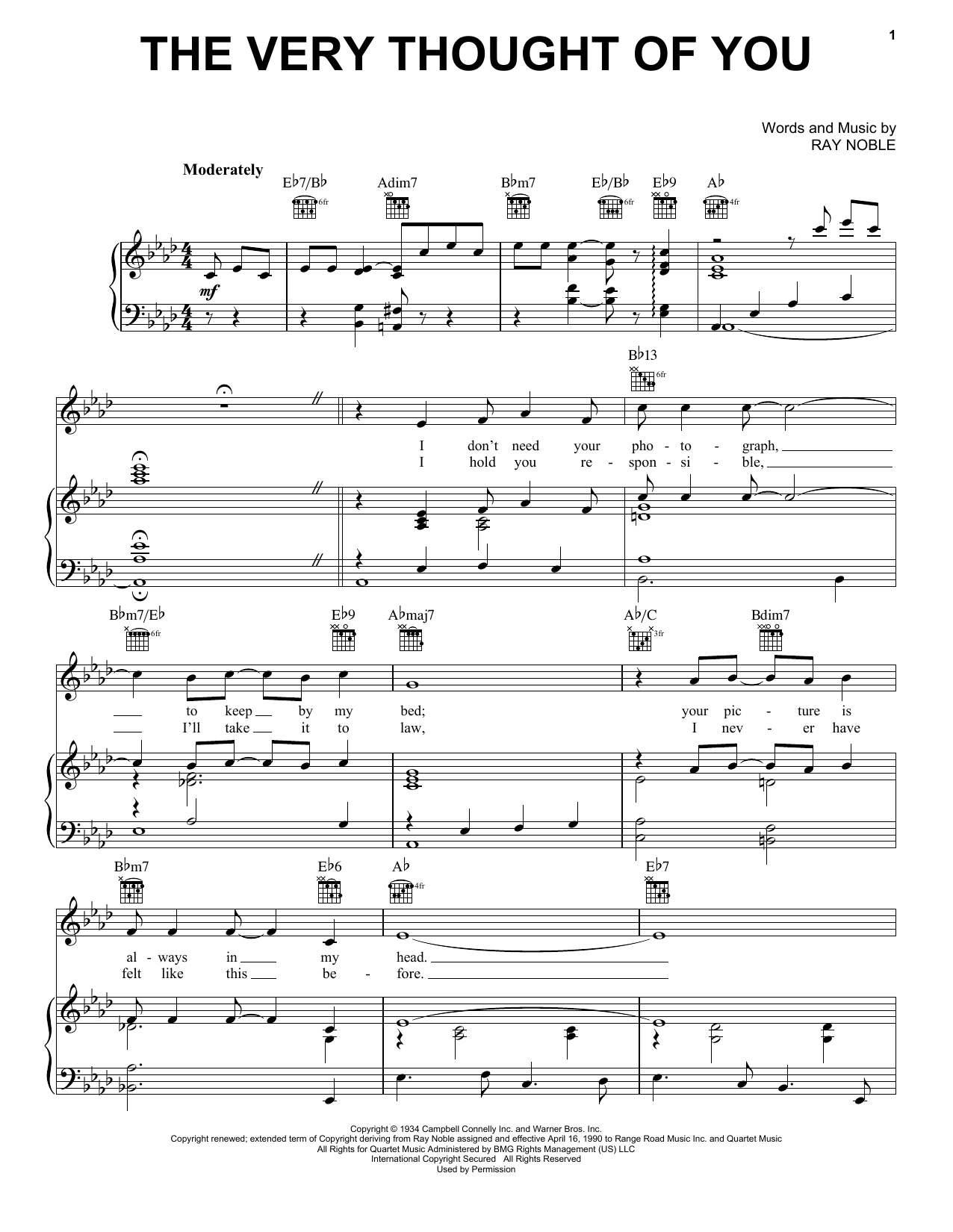 Frank Sinatra The Very Thought Of You Sheet Music Notes & Chords for Piano, Vocal & Guitar (Right-Hand Melody) - Download or Print PDF