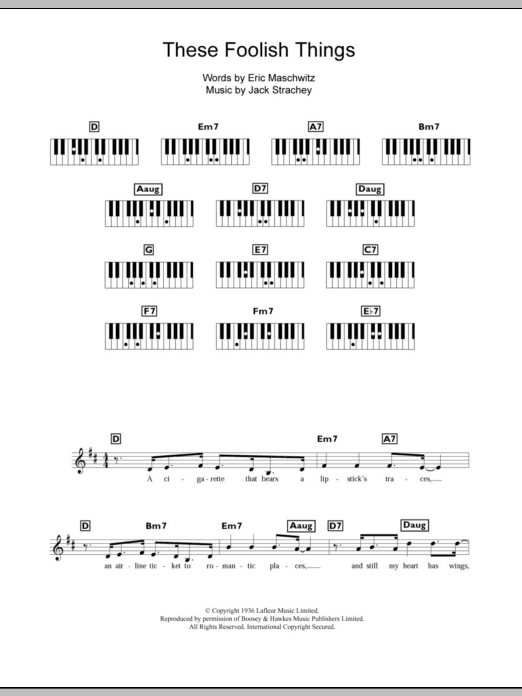 Frank Sinatra These Foolish Things Sheet Music Notes & Chords for Piano Chords/Lyrics - Download or Print PDF