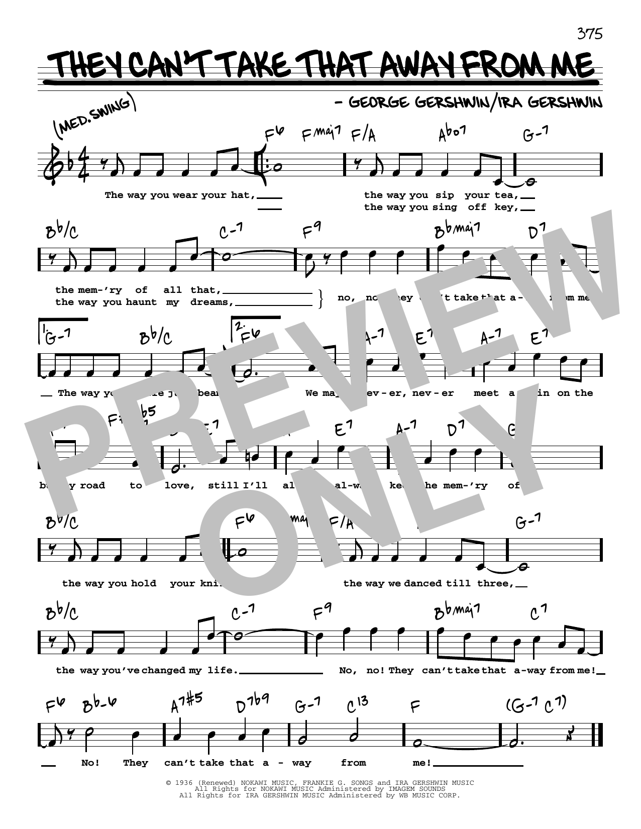 Frank Sinatra They Can't Take That Away From Me (High Voice) Sheet Music Notes & Chords for Real Book – Melody, Lyrics & Chords - Download or Print PDF