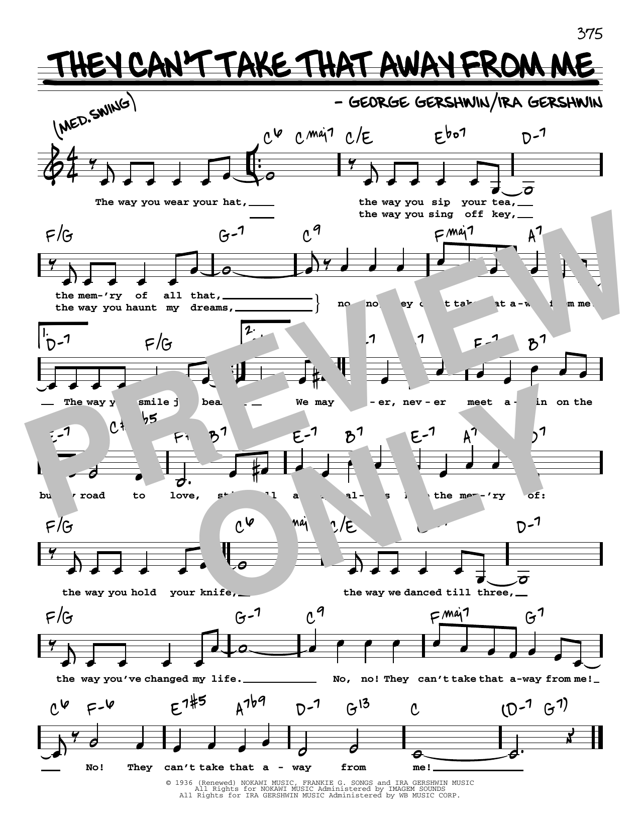 Frank Sinatra They Can't Take That Away From Me (Low Voice) Sheet Music Notes & Chords for Real Book – Melody, Lyrics & Chords - Download or Print PDF