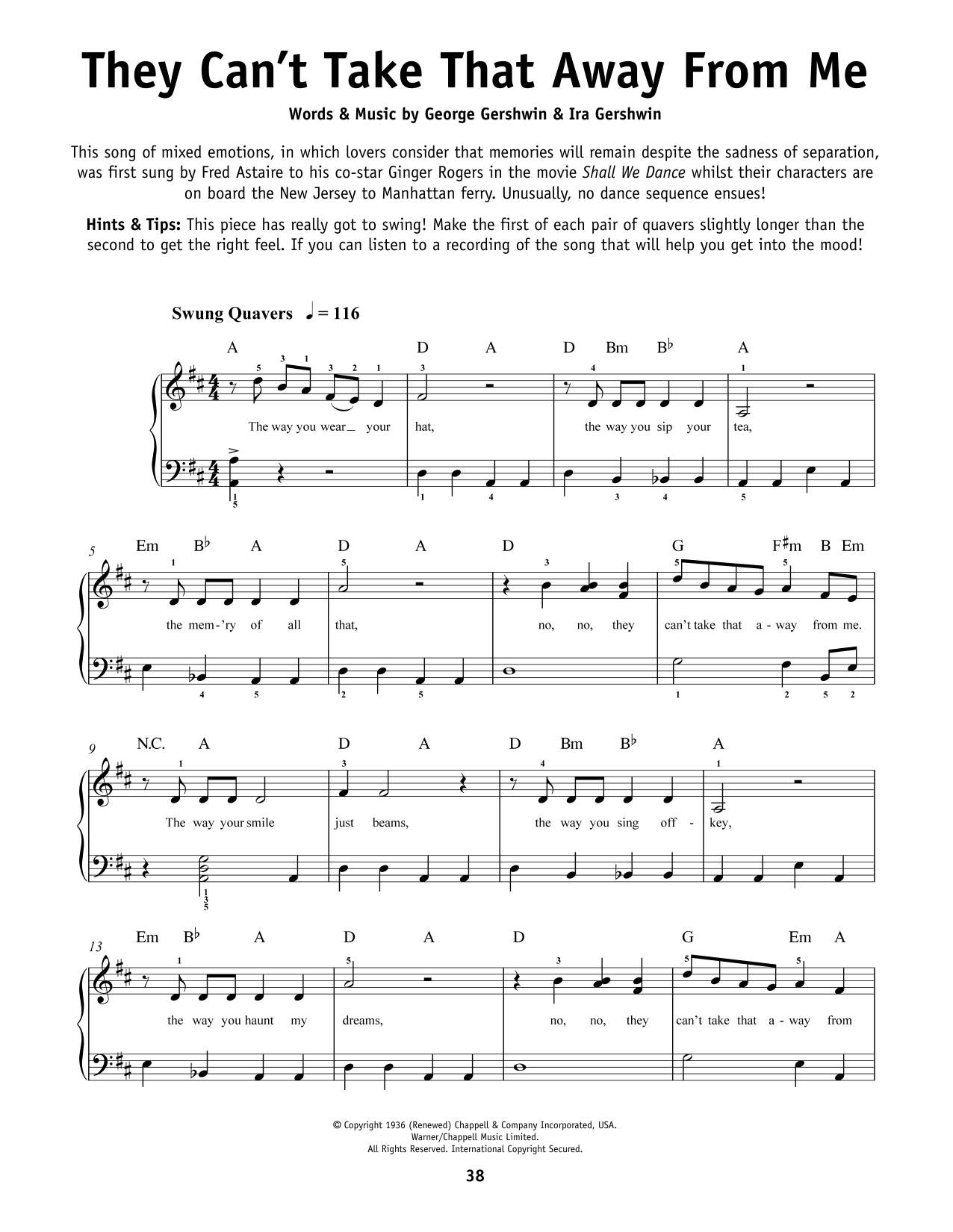 Frank Sinatra They Can't Take That Away From Me Sheet Music Notes & Chords for Flute - Download or Print PDF