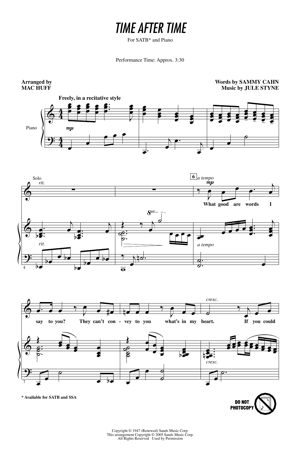 Frank Sinatra Time After Time (arr. Mac Huff) Sheet Music Notes & Chords for SSA Choir - Download or Print PDF