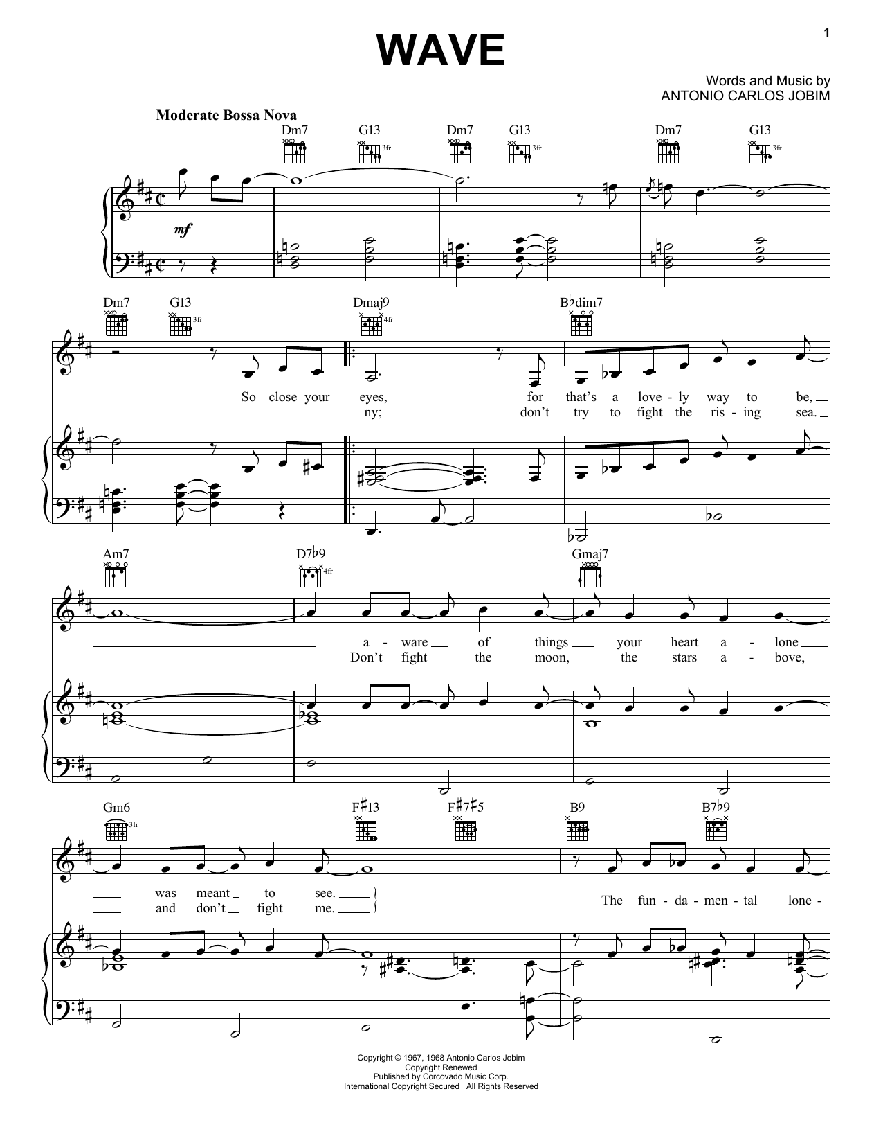 Frank Sinatra Wave Sheet Music Notes & Chords for Piano, Vocal & Guitar (Right-Hand Melody) - Download or Print PDF