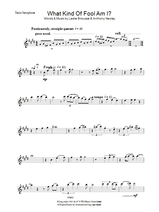 Frank Sinatra What Kind Of Fool Am I Sheet Music Notes & Chords for Trumpet - Download or Print PDF