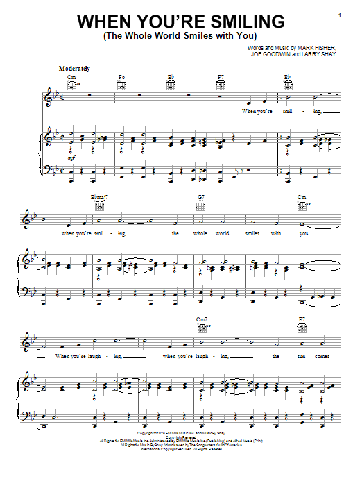Frank Sinatra When You're Smiling (The Whole World Smiles With You) Sheet Music Notes & Chords for Piano, Vocal & Guitar (Right-Hand Melody) - Download or Print PDF
