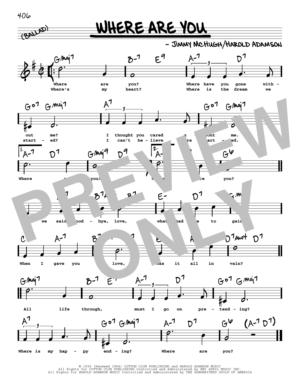 Frank Sinatra Where Are You (High Voice) Sheet Music Notes & Chords for Real Book – Melody, Lyrics & Chords - Download or Print PDF