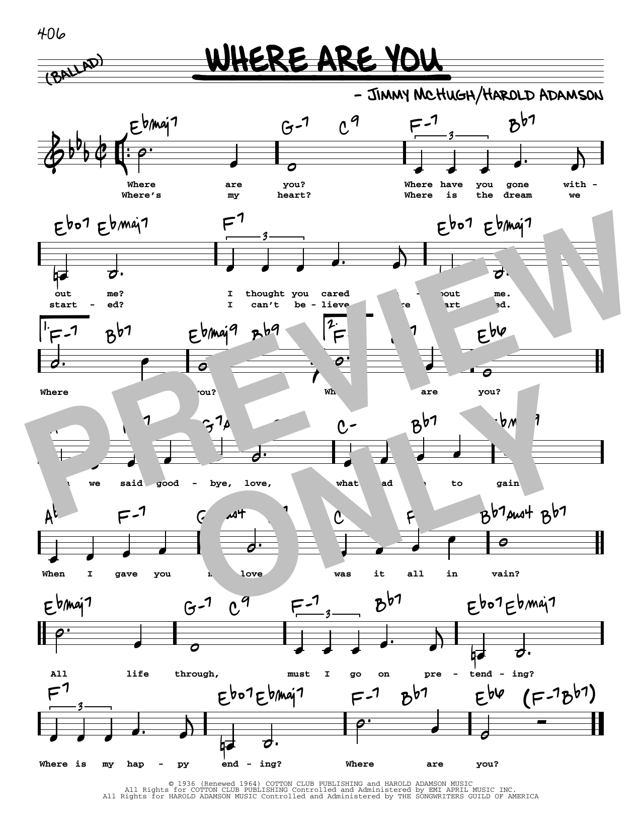 Frank Sinatra Where Are You (Low Voice) Sheet Music Notes & Chords for Real Book – Melody, Lyrics & Chords - Download or Print PDF