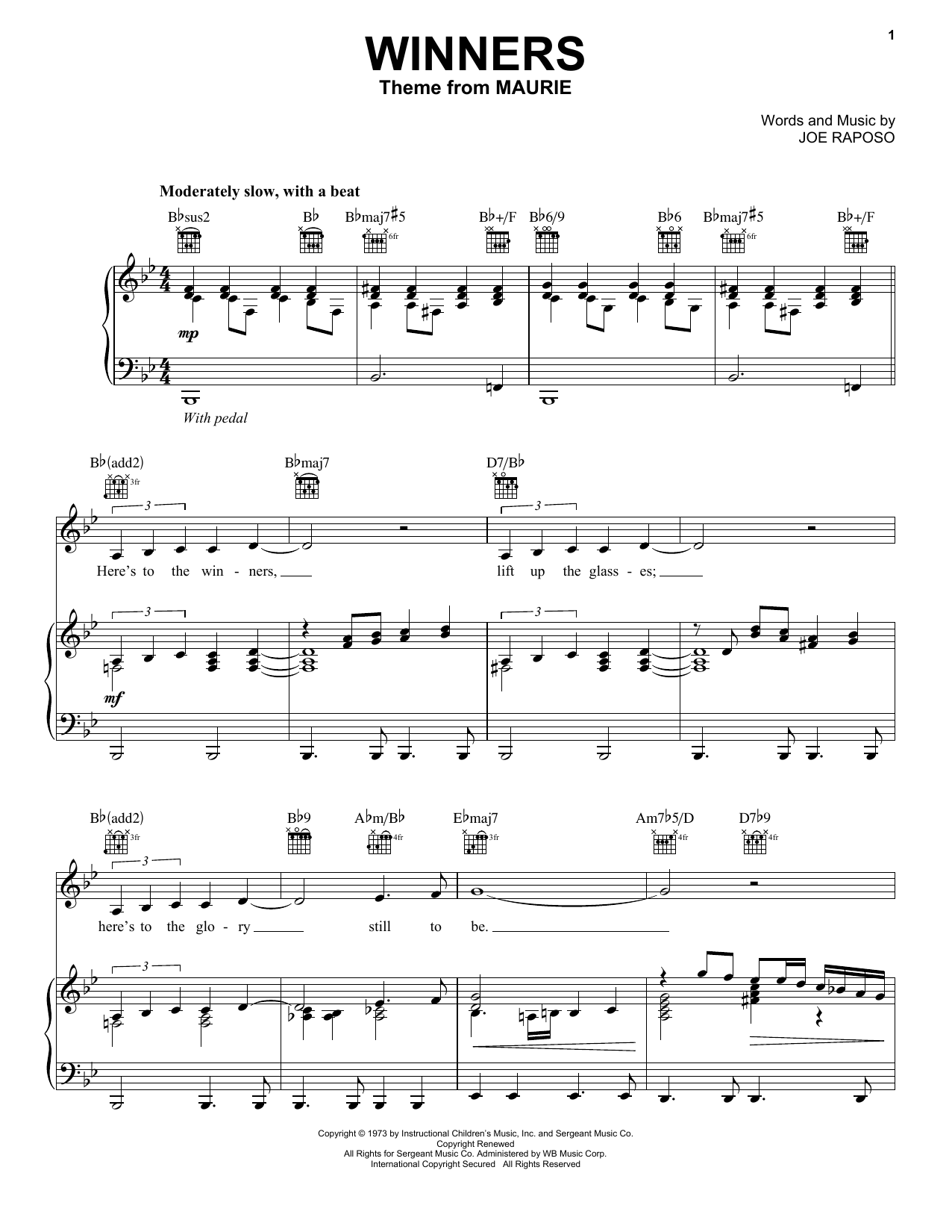 Frank Sinatra Winners Sheet Music Notes & Chords for Piano, Vocal & Guitar (Right-Hand Melody) - Download or Print PDF