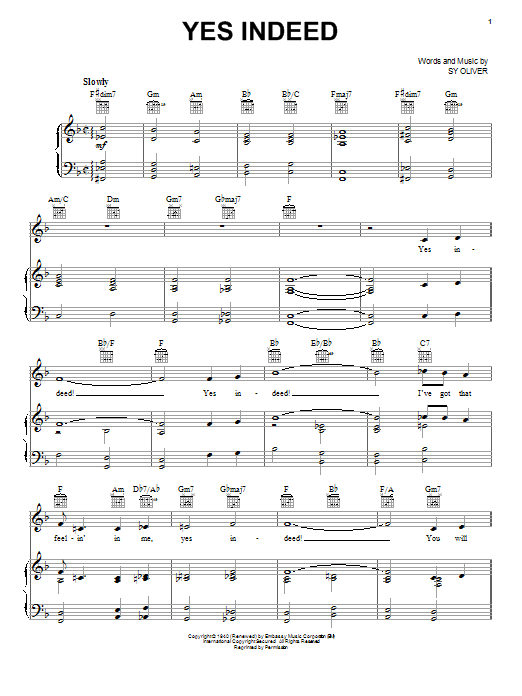 Frank Sinatra Yes Indeed Sheet Music Notes & Chords for Piano & Vocal - Download or Print PDF