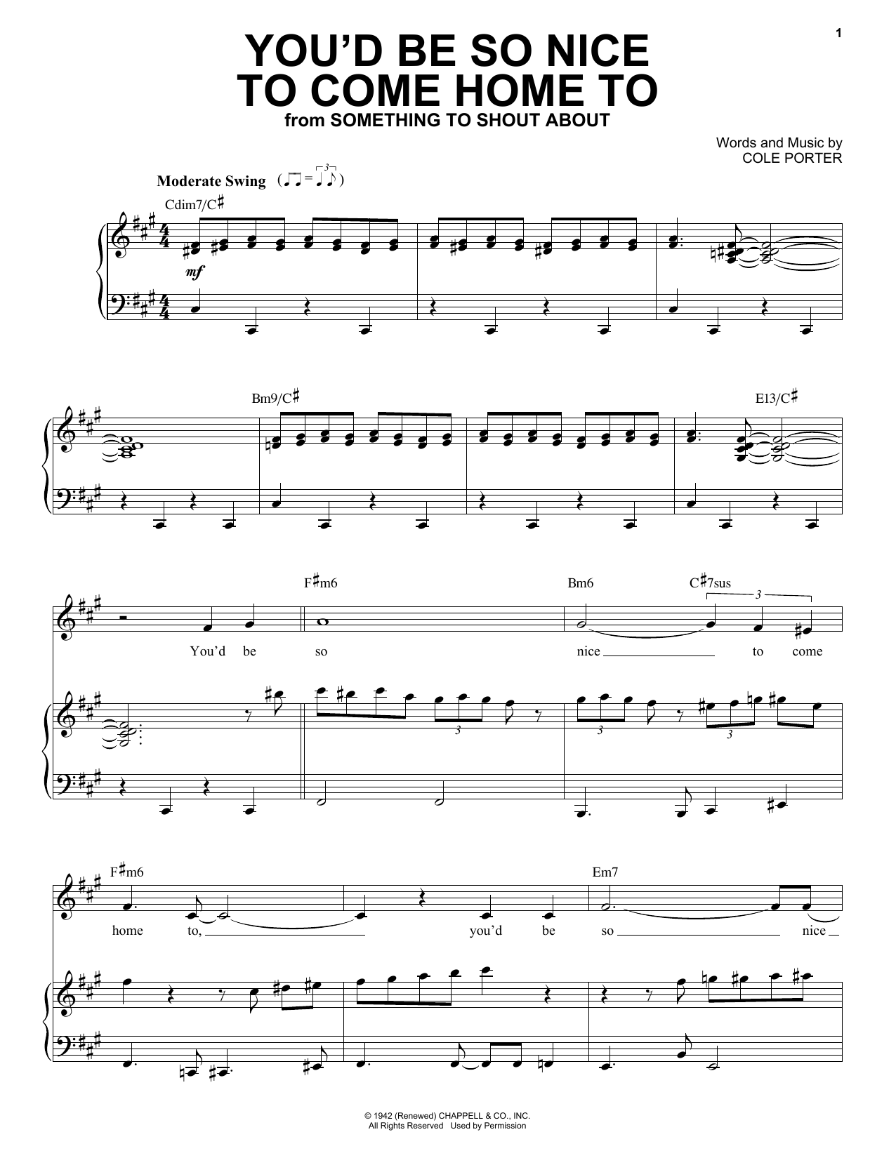 Frank Sinatra You'd Be So Nice To Come Home To Sheet Music Notes & Chords for Piano & Vocal - Download or Print PDF