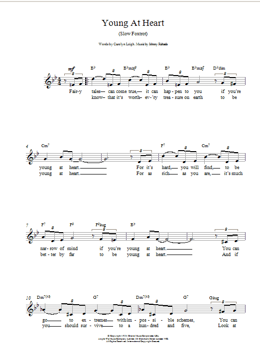 Frank Sinatra Young At Heart Sheet Music Notes & Chords for Melody Line, Lyrics & Chords - Download or Print PDF