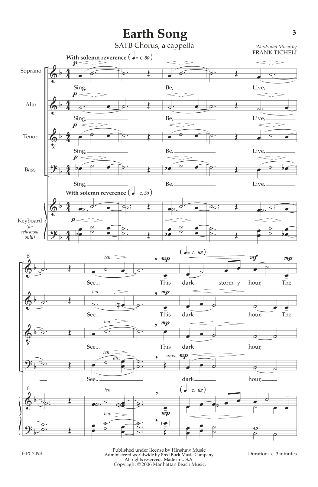 Frank Ticheli Earth Song Sheet Music Notes & Chords for SSAA Choir - Download or Print PDF