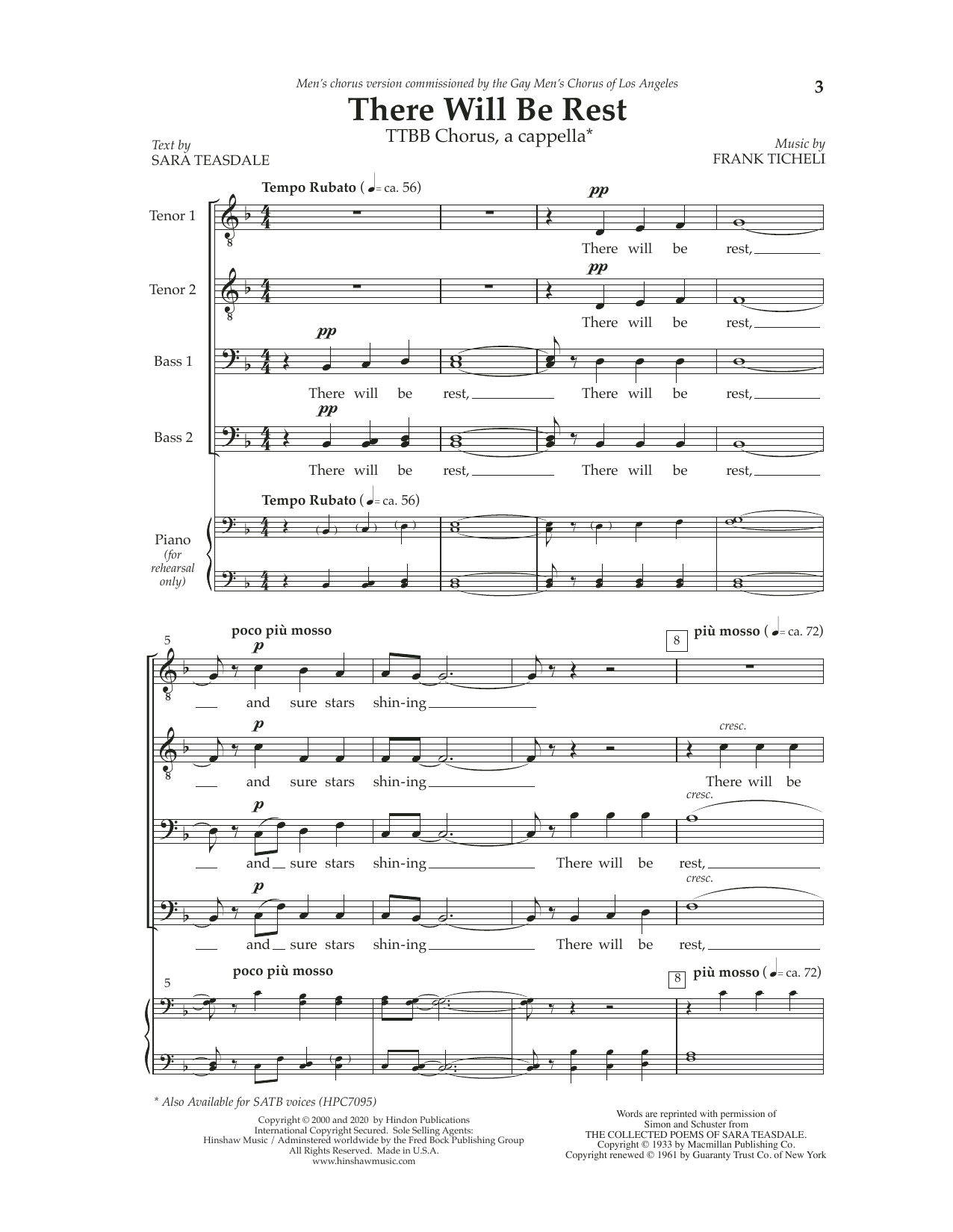 Frank Ticheli There Will Be Rest Sheet Music Notes & Chords for SSAA Choir - Download or Print PDF
