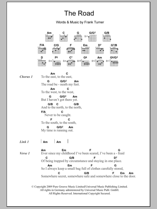 Frank Turner The Road Sheet Music Notes & Chords for Lyrics & Chords - Download or Print PDF