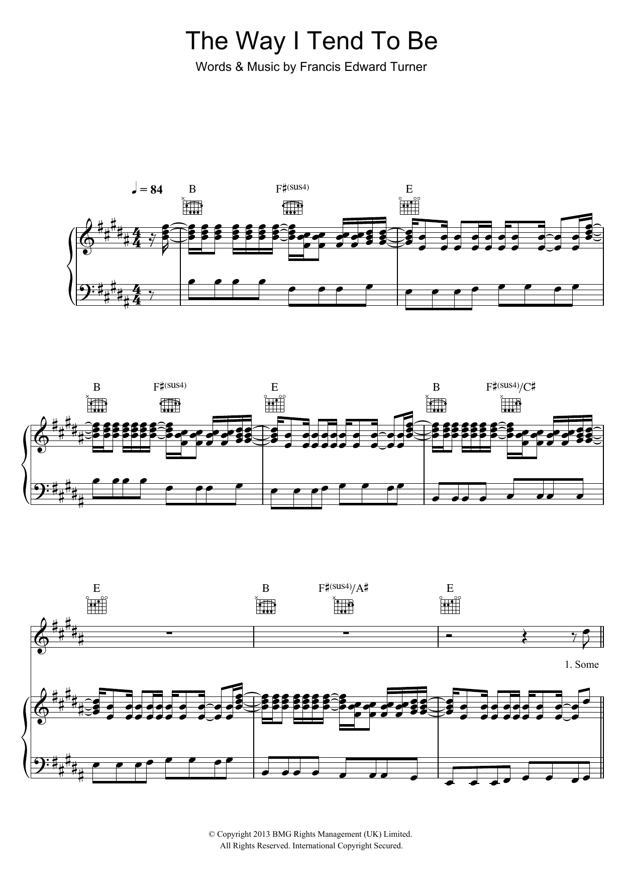 Frank Turner The Way I Tend To Be Sheet Music Notes & Chords for Piano, Vocal & Guitar (Right-Hand Melody) - Download or Print PDF