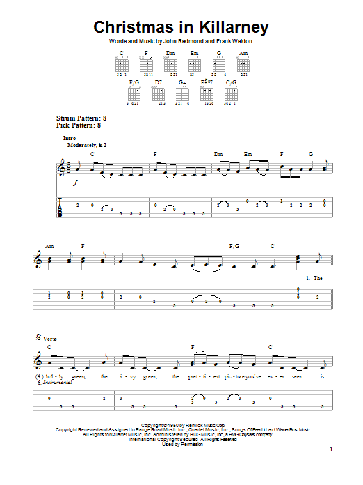 Frank Weldon Christmas In Killarney Sheet Music Notes & Chords for Ukulele with strumming patterns - Download or Print PDF