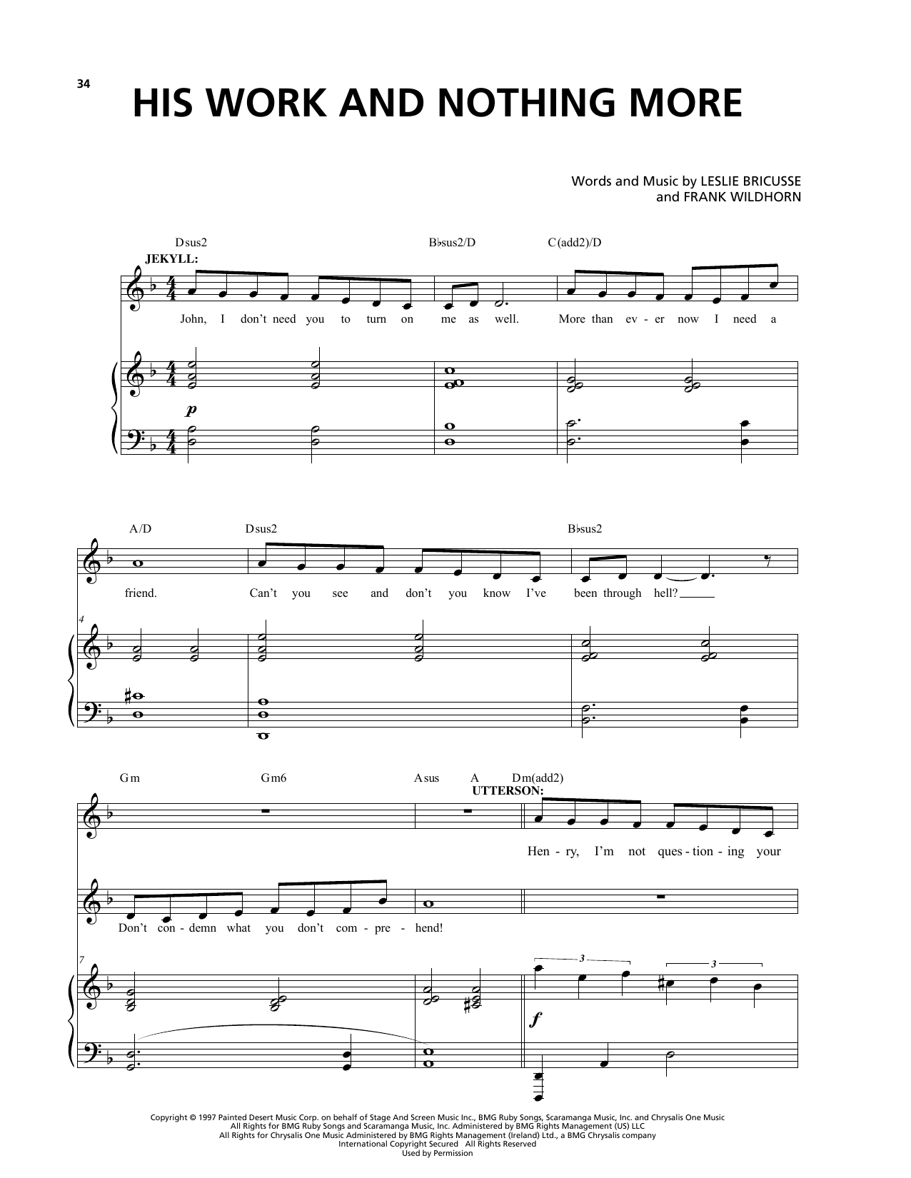 Frank Wildhorn & Leslie Bricusse His Work And Nothing More (from Jekyll & Hyde) (2013 Revival Version) Sheet Music Notes & Chords for Piano & Vocal - Download or Print PDF