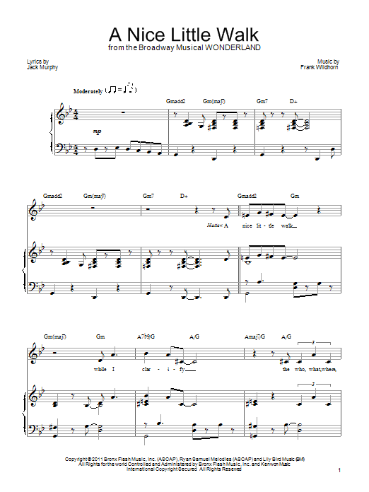 Frank Wildhorn A Nice Little Walk Sheet Music Notes & Chords for Piano, Vocal & Guitar (Right-Hand Melody) - Download or Print PDF