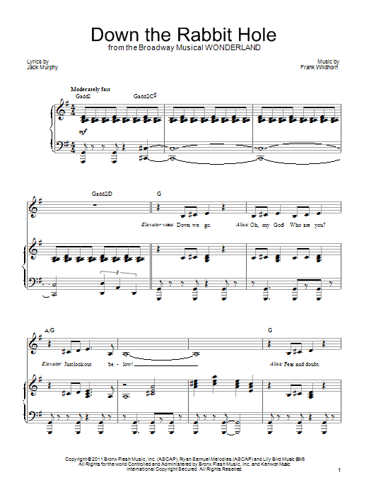 Frank Wildhorn Down The Rabbit Hole Sheet Music Notes & Chords for Piano, Vocal & Guitar (Right-Hand Melody) - Download or Print PDF