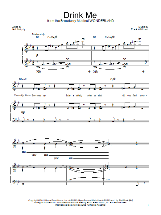 Frank Wildhorn Drink Me Sheet Music Notes & Chords for Piano, Vocal & Guitar (Right-Hand Melody) - Download or Print PDF