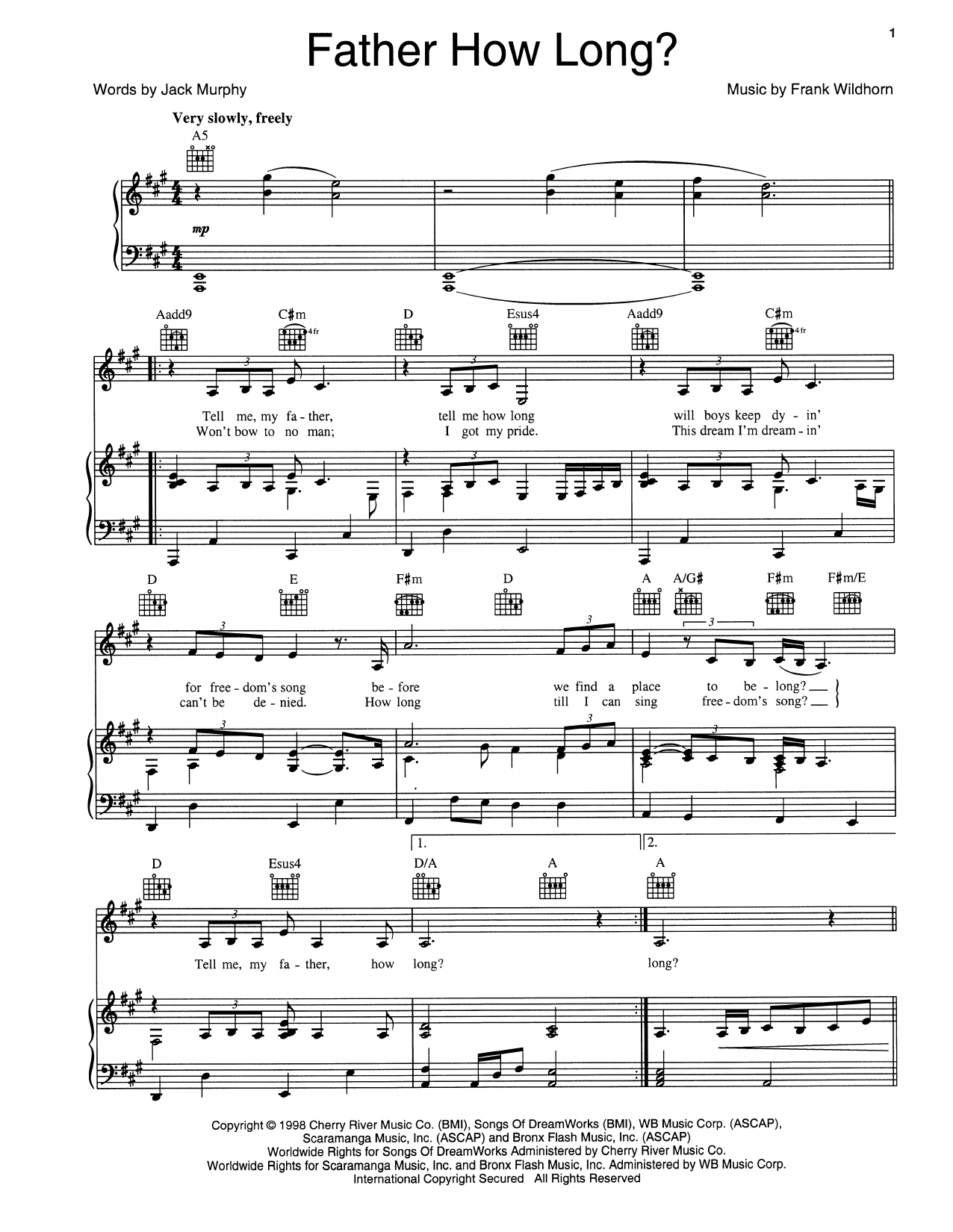 Frank Wildhorn Father How Long? Sheet Music Notes & Chords for Piano, Vocal & Guitar (Right-Hand Melody) - Download or Print PDF Frank Wildhorn Father How Long? Sheet Music Notes & Chords for Piano, Vocal & Guitar (Right-Hand Melody) - Download or Print PDF