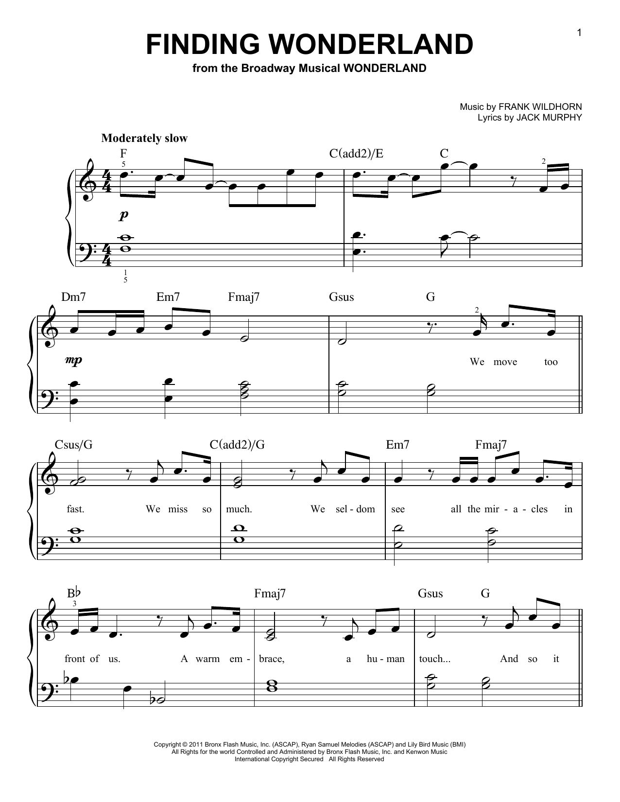 Frank Wildhorn Finding Wonderland (from Wonderland) Sheet Music Notes & Chords for Very Easy Piano - Download or Print PDF