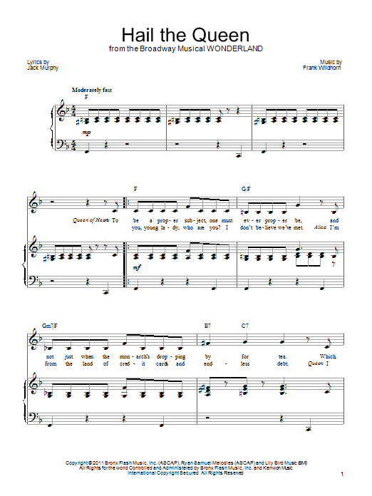 Frank Wildhorn Hail The Queen Sheet Music Notes & Chords for Piano, Vocal & Guitar (Right-Hand Melody) - Download or Print PDF