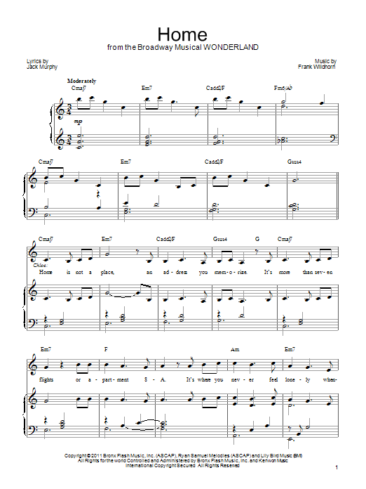 Frank Wildhorn Home (from Wonderland) Sheet Music Notes & Chords for Piano, Vocal & Guitar (Right-Hand Melody) - Download or Print PDF