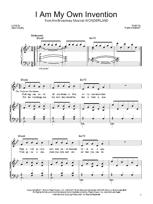 Frank Wildhorn I Am My Own Invention Sheet Music Notes & Chords for Piano, Vocal & Guitar (Right-Hand Melody) - Download or Print PDF