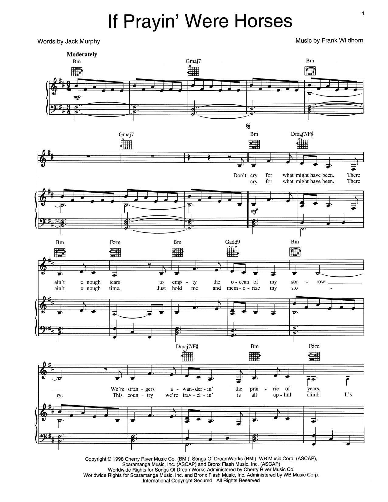 Frank Wildhorn If Prayin' Were Horses Sheet Music Notes & Chords for Piano, Vocal & Guitar (Right-Hand Melody) - Download or Print PDF