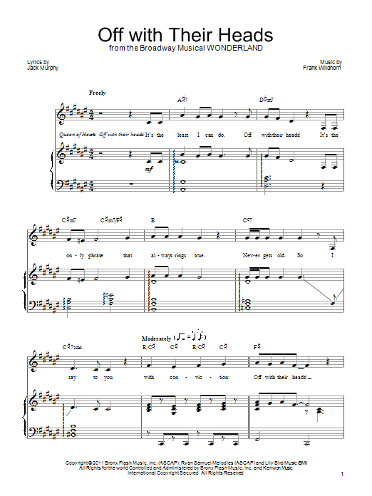 Frank Wildhorn Off With Their Heads Sheet Music Notes & Chords for Piano, Vocal & Guitar (Right-Hand Melody) - Download or Print PDF