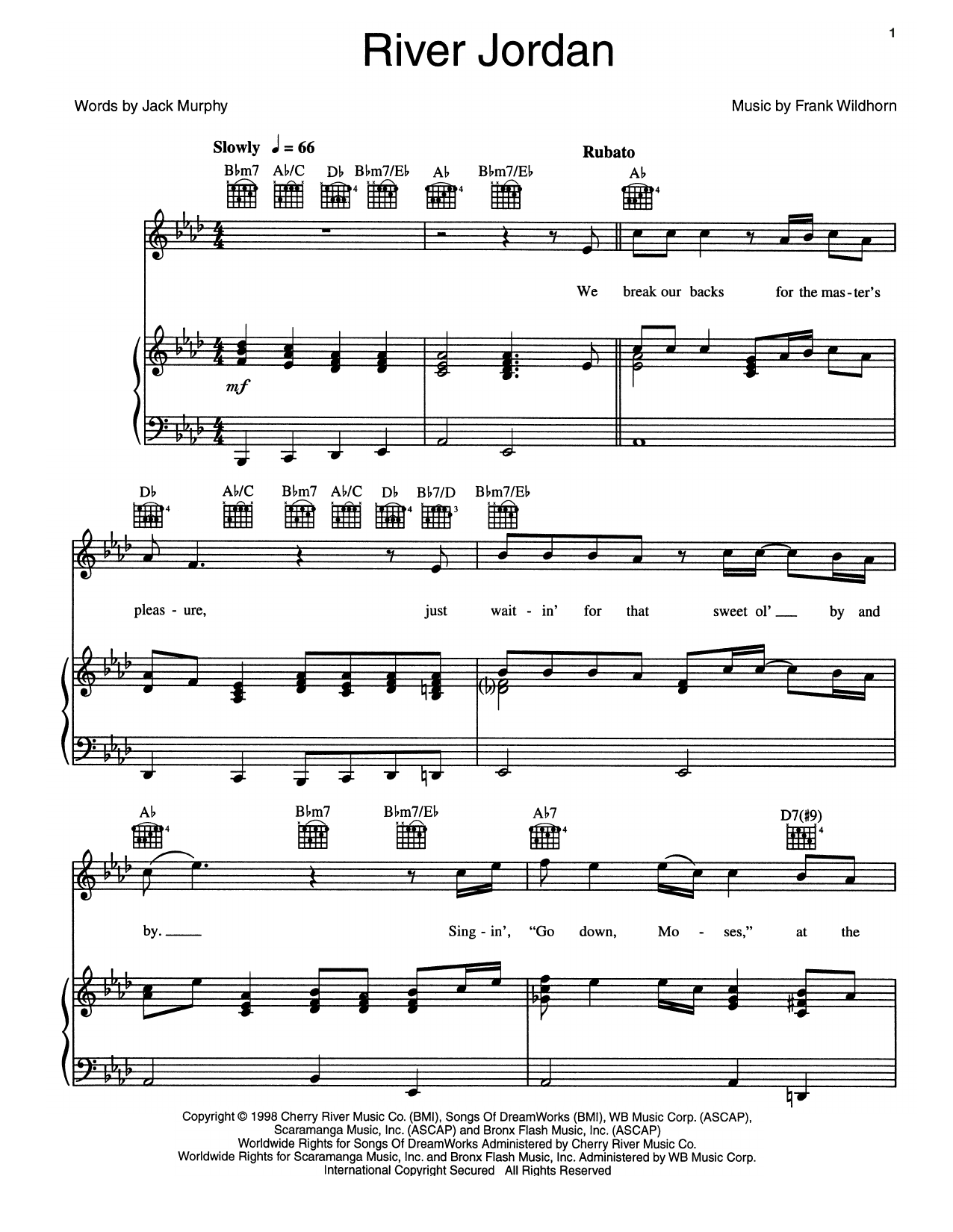 Frank Wildhorn River Jordan Sheet Music Notes & Chords for Piano, Vocal & Guitar (Right-Hand Melody) - Download or Print PDF