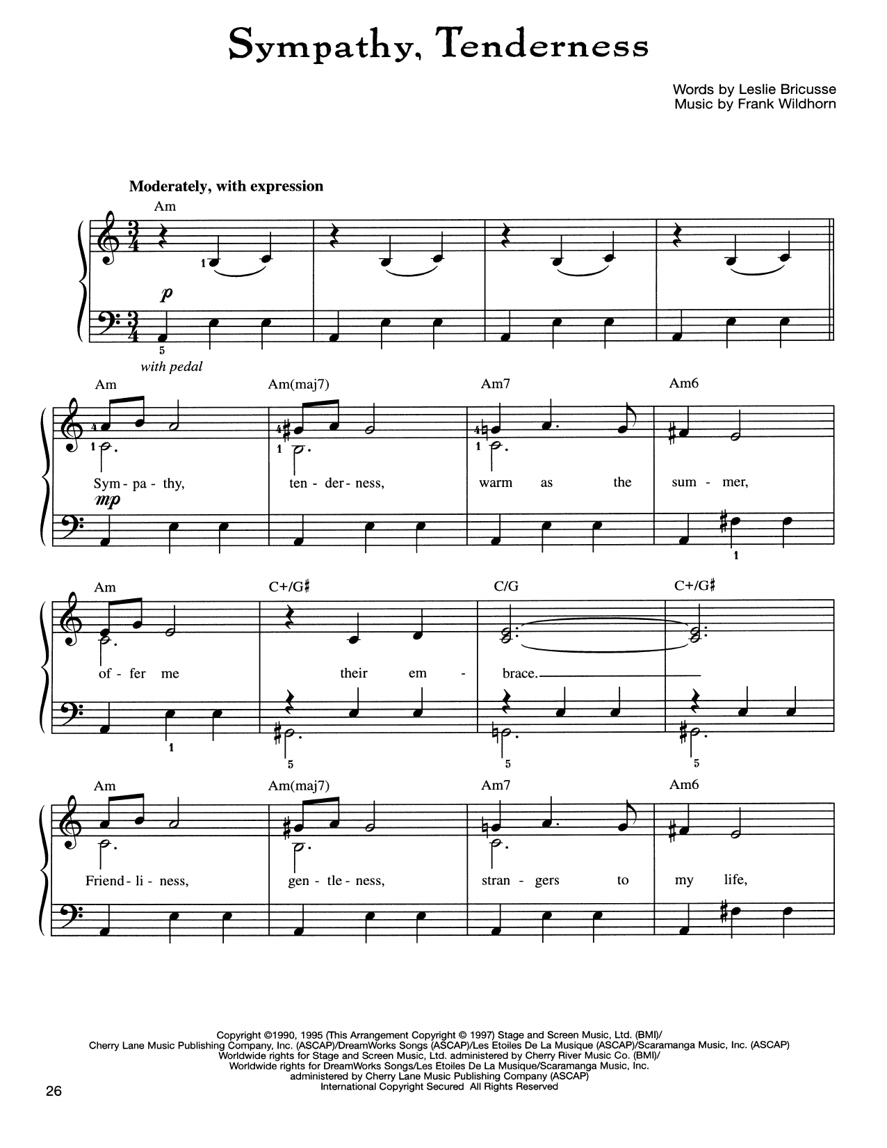 Frank Wildhorn Sympathy, Tenderness Sheet Music Notes & Chords for Easy Piano - Download or Print PDF