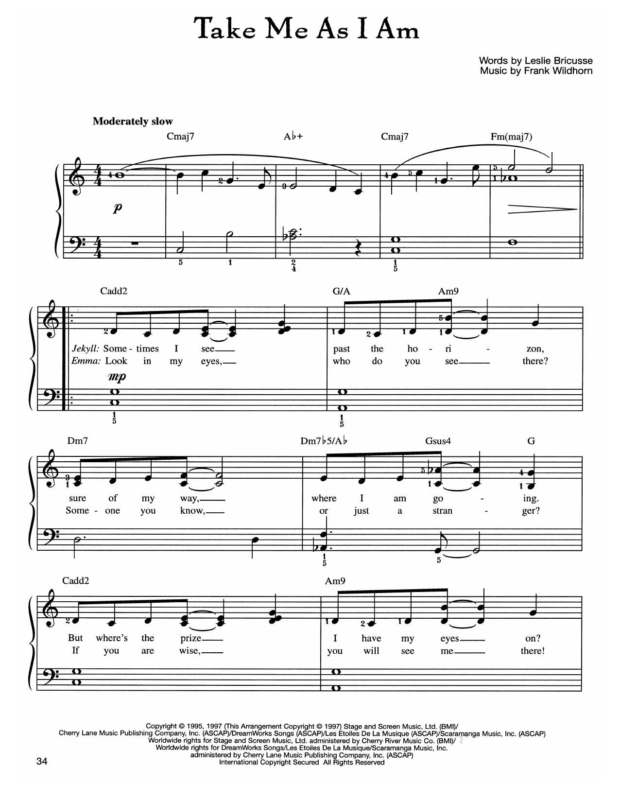 Frank Wildhorn Take Me As I Am Sheet Music Notes & Chords for Easy Piano - Download or Print PDF