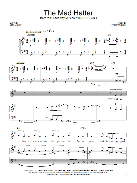 Frank Wildhorn The Mad Hatter Sheet Music Notes & Chords for Piano, Vocal & Guitar (Right-Hand Melody) - Download or Print PDF