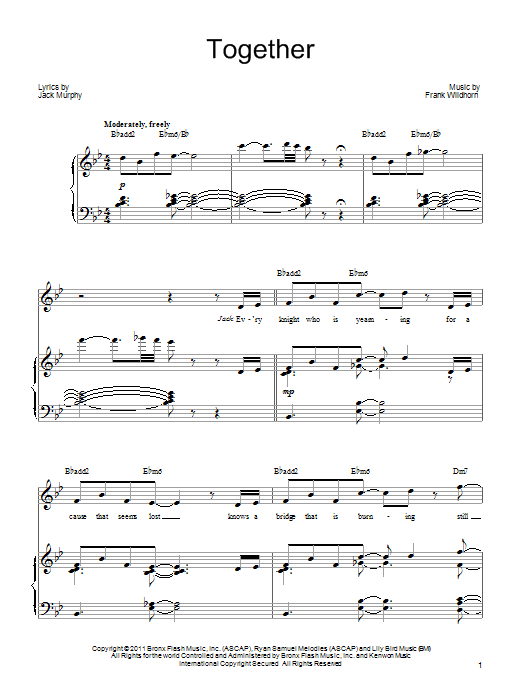 Frank Wildhorn Together Sheet Music Notes & Chords for Piano, Vocal & Guitar (Right-Hand Melody) - Download or Print PDF