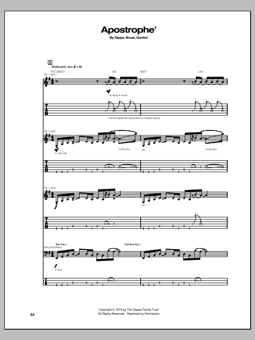Frank Zappa Apostrophe' Sheet Music Notes & Chords for Guitar Tab - Download or Print PDF