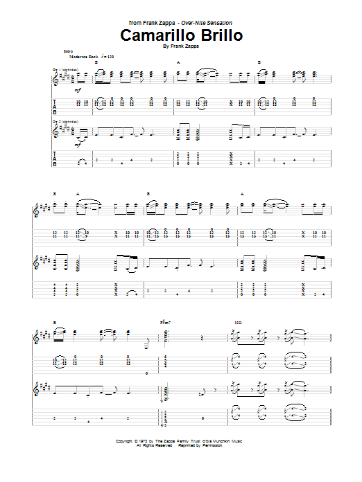 Frank Zappa Camarillo Brillo Sheet Music Notes & Chords for Guitar Tab - Download or Print PDF