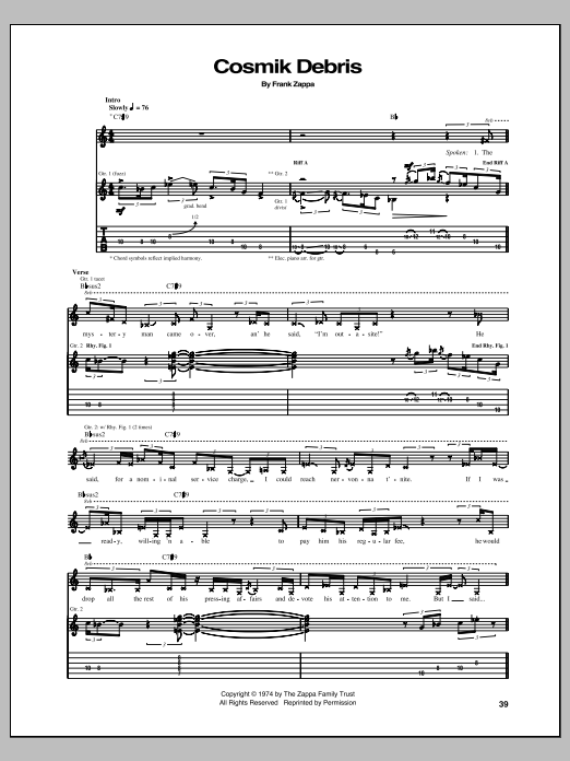 Frank Zappa Cosmik Debris Sheet Music Notes & Chords for Guitar Tab - Download or Print PDF