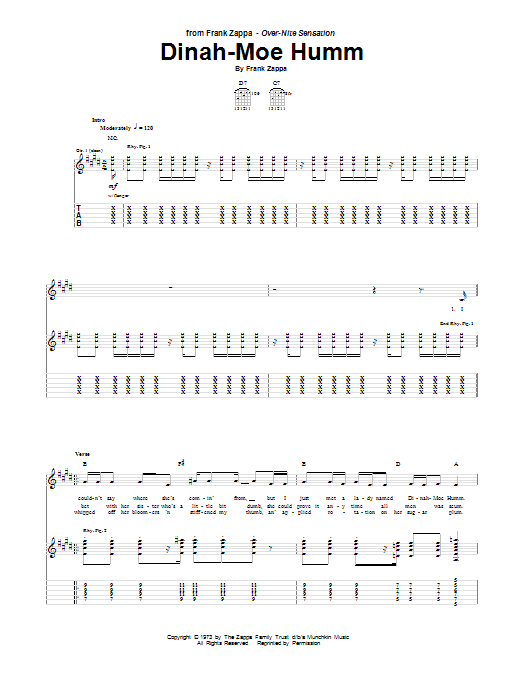 Frank Zappa Dinah-Moe Humm Sheet Music Notes & Chords for Guitar Tab - Download or Print PDF