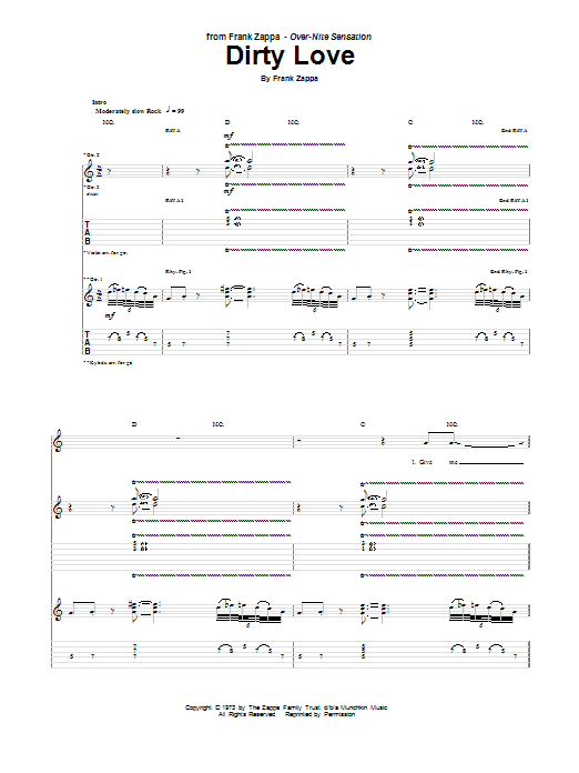 Frank Zappa Dirty Love Sheet Music Notes & Chords for Guitar Tab - Download or Print PDF