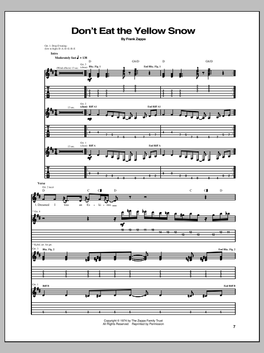 Frank Zappa Don't Eat The Yellow Snow Sheet Music Notes & Chords for Guitar Tab - Download or Print PDF Frank Zappa Don't Eat The Yellow Snow Sheet Music Notes & Chords for Guitar Tab - Download or Print PDF