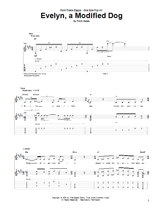 Frank Zappa Evelyn, A Modified Dog Sheet Music Notes & Chords for Guitar Tab - Download or Print PDF