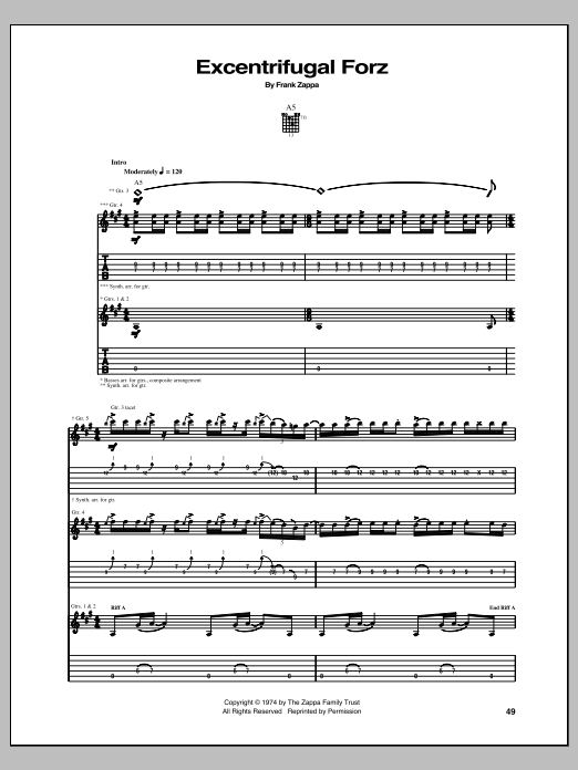 Frank Zappa Excentrifugal Forz Sheet Music Notes & Chords for Guitar Tab - Download or Print PDF Frank Zappa Excentrifugal Forz Sheet Music Notes & Chords for Guitar Tab - Download or Print PDF