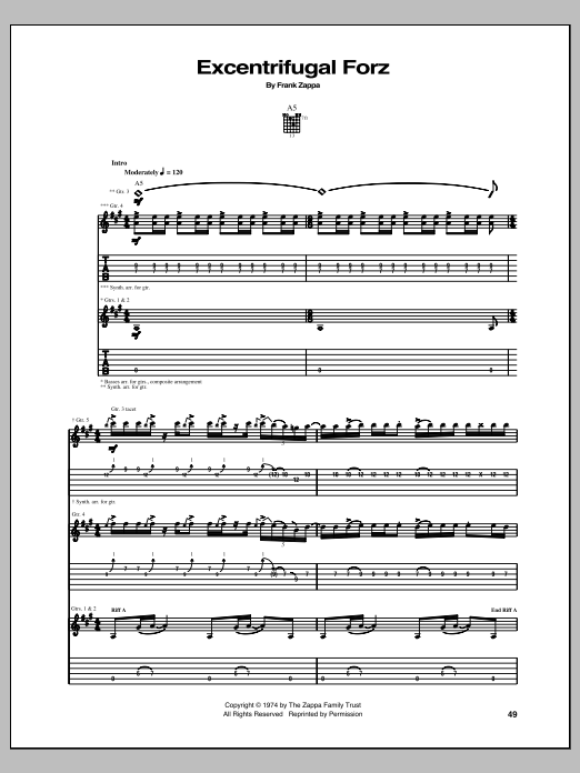 Frank Zappa Excentrifugal Forz Sheet Music Notes & Chords for Guitar Tab - Download or Print PDF