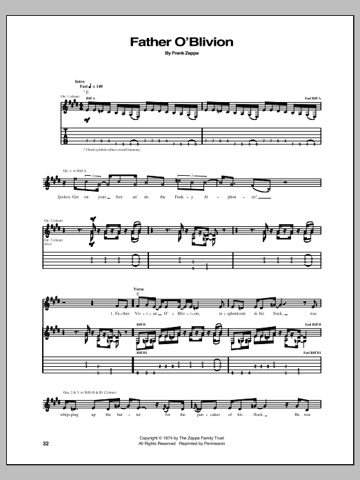 Frank Zappa Father O'Blivion Sheet Music Notes & Chords for Guitar Tab - Download or Print PDF Frank Zappa Father O'Blivion Sheet Music Notes & Chords for Guitar Tab - Download or Print PDF