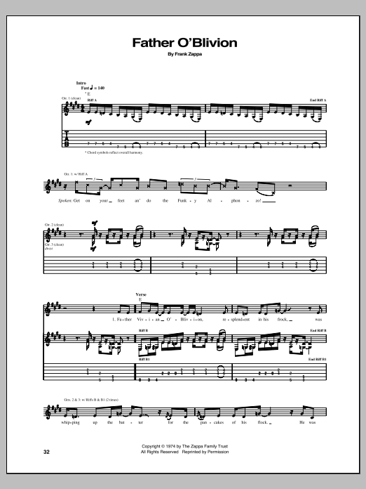 Frank Zappa Father O'Blivion Sheet Music Notes & Chords for Guitar Tab - Download or Print PDF